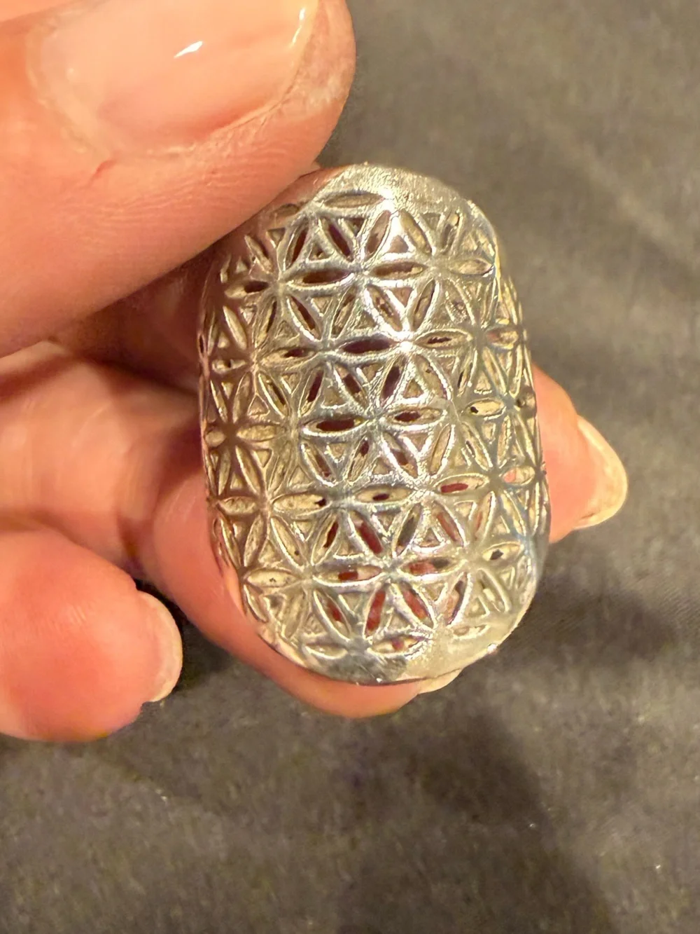 Sterling Silver Flower of Life Statement Ring Sacred Geometry Size 8